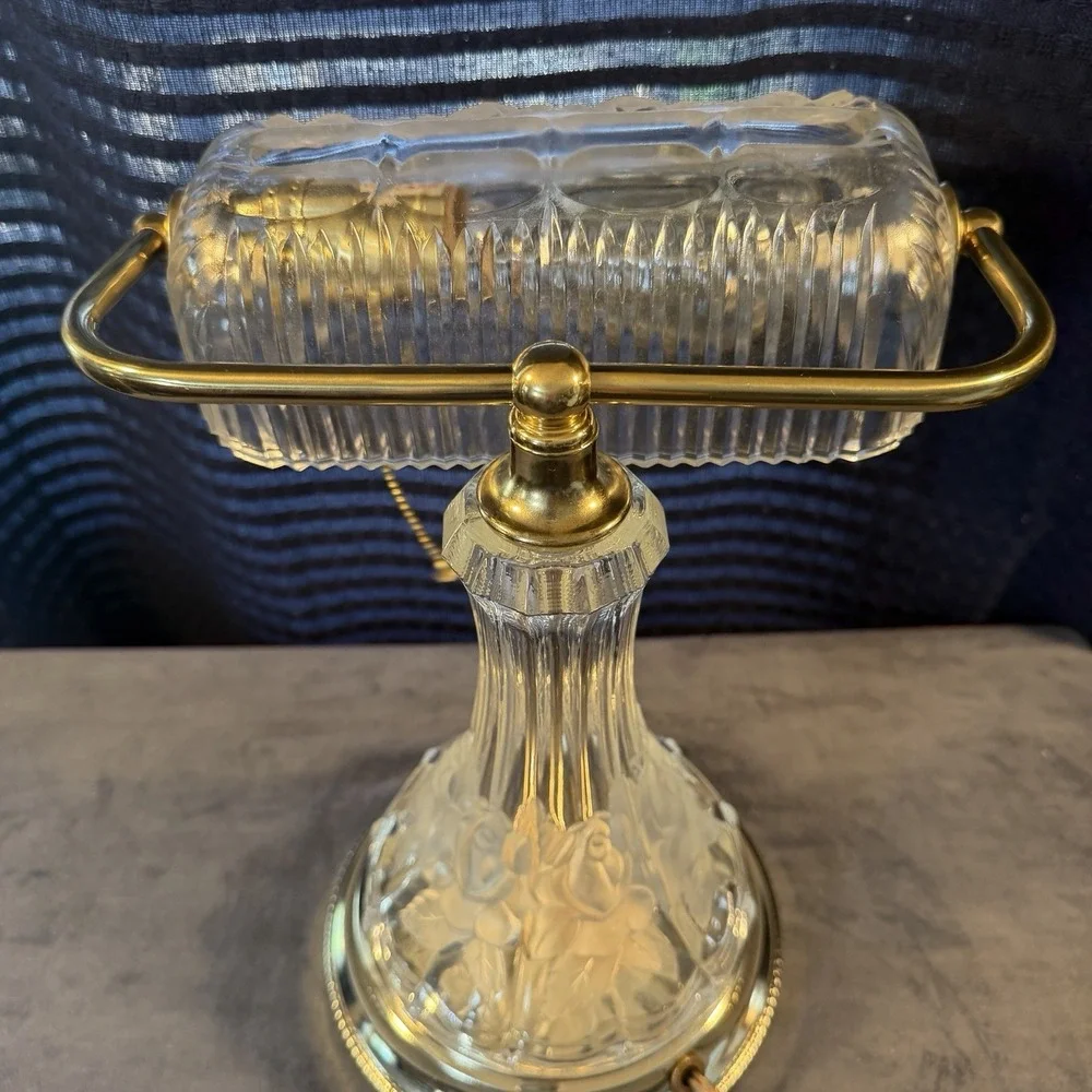 Anne Hutte Bleikristall Lead Crystal Bankers Desk Lamp - Working Rare Vintage
